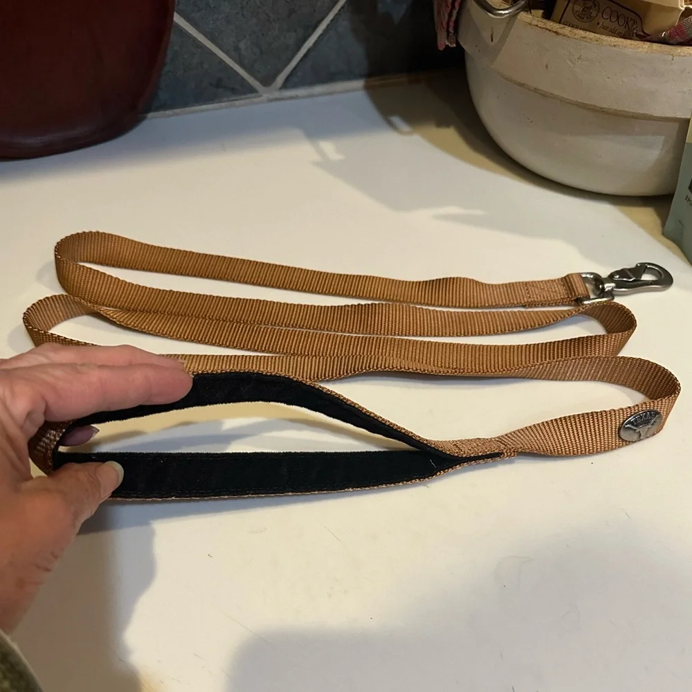 VTG TEXAS LONGHORN DOG LEASH 6FT ORANGE BROWN RUST COLOR FELTED HANDLE PET WALK